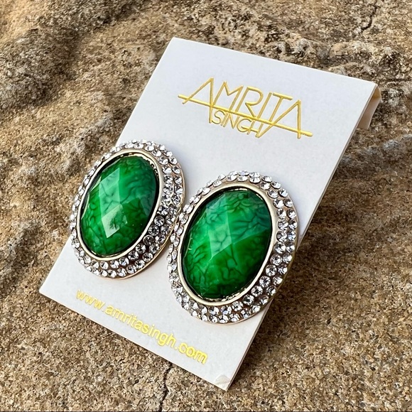 Amrita Singh Cleopatra Oval Studs - Evergreen - Picture 2 of 5